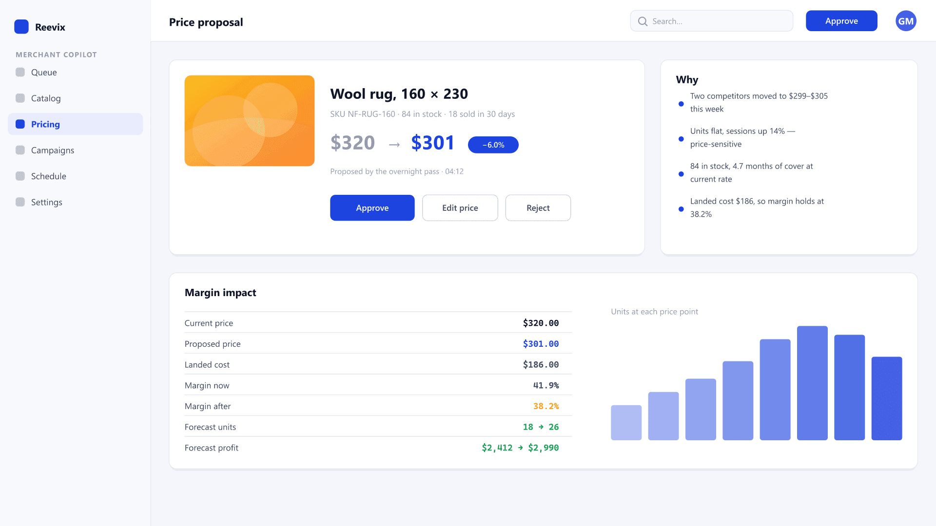 Merchant Copilot — price proposal with margin maths
