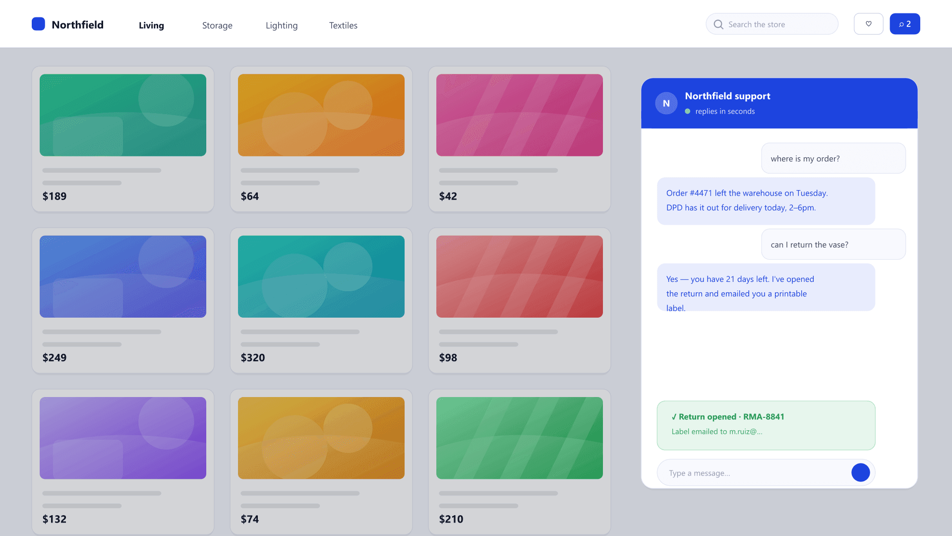 Concierge Agents — the widget on a live store